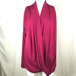 NWT Lbisse Shirt Women L Fuchsia Pink Long Sleeve Stretch Knit Wrap Drape Blouse